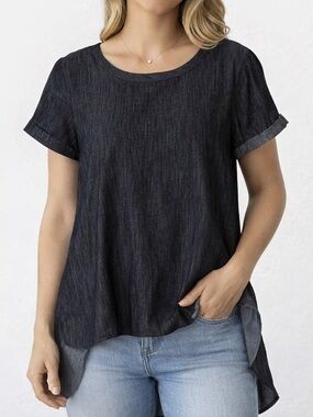 BP Black Cotton High Low Blouse Size Small Short Sleeve